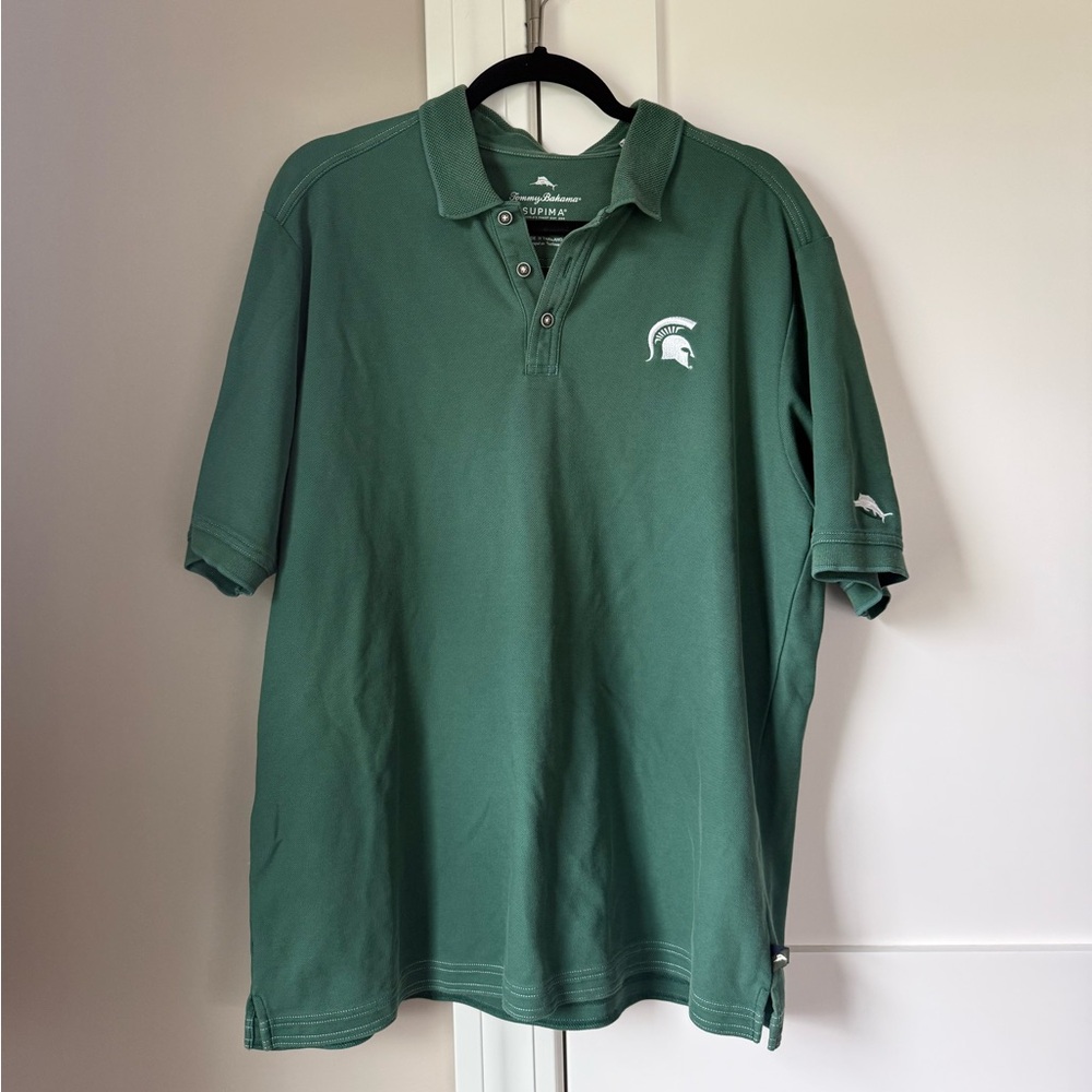 Tommy Bahama Dark Green Polo with White Spartan Logo